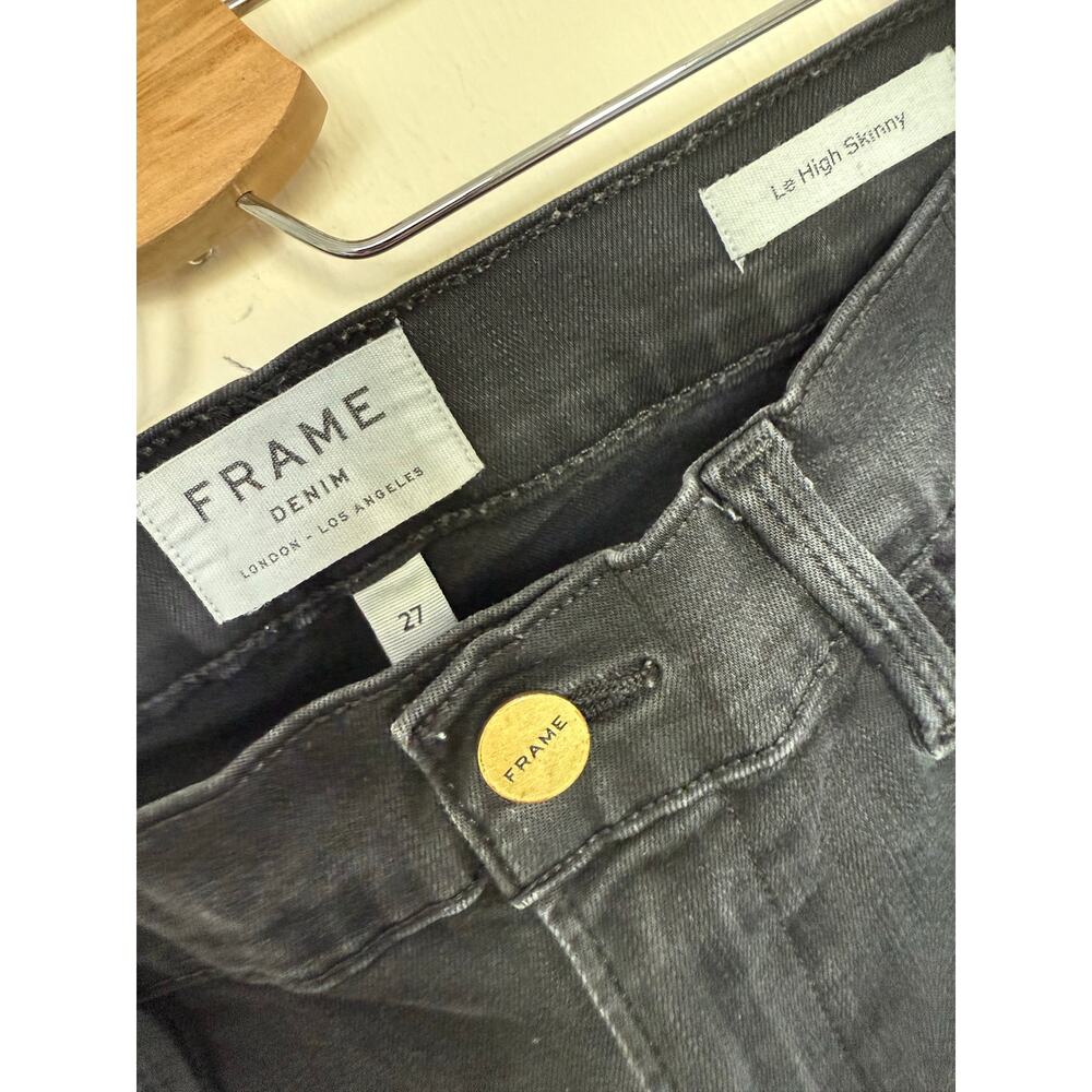 FRAME DENIM Le High Skinny washed black slim fringe hem denim jeans - Picture 3 of 6